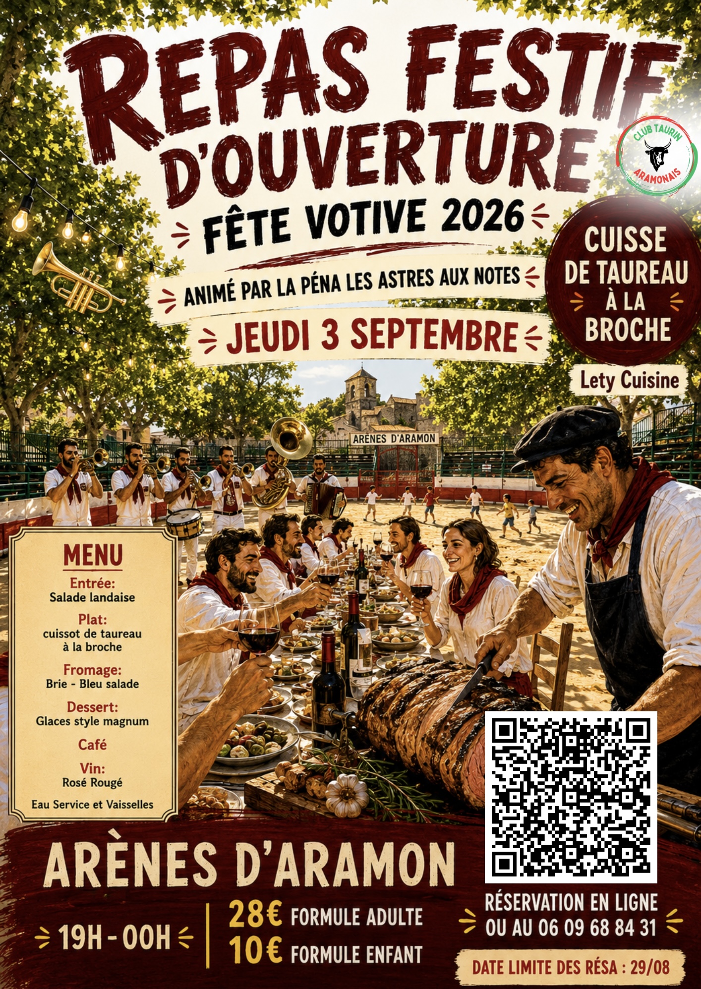 Affiche Repas Festif Ouverture Fête Votive 2026
